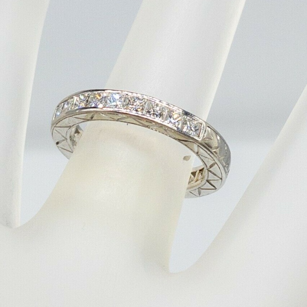 PRINCESS CUT DIAMOND ETERNITY BAND PLATINUM RING - Picture 2 of 4